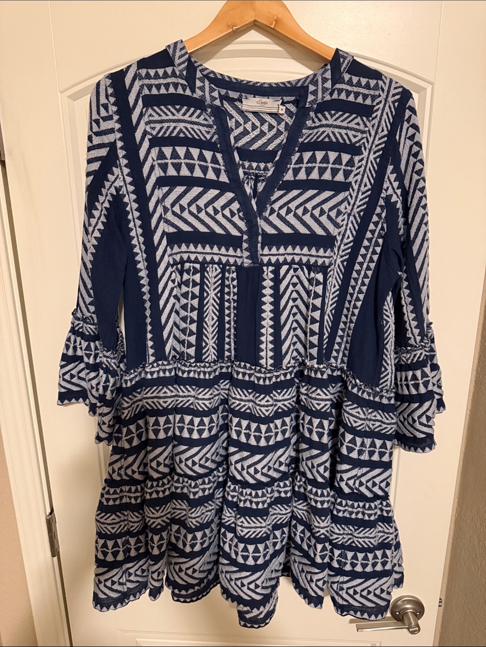 Devotion TWINS Navy & White Geometric Tiered Mini Dress - Anthropologie